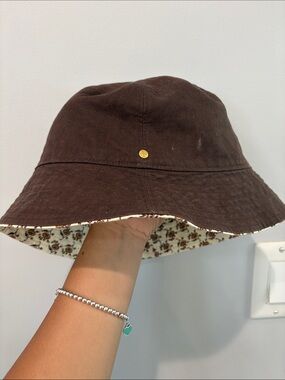 Tory Burch Reversible Brown Bucket Hat with Floral Lining